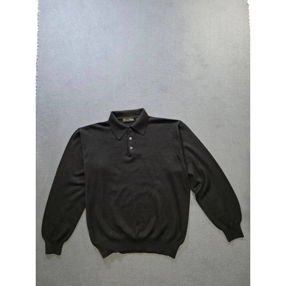 Cortina Italia Men's 100% Merino Wool Long Sleeve Polo Sweater Black L A010558 - Picture 2 of 6
